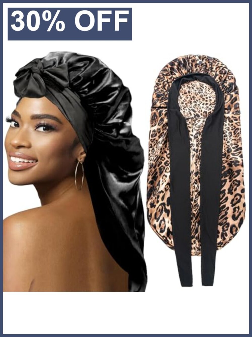 2Pcs Large Satin Sleep Bonnet for Braids Stretchy Tie Band Hair Cap